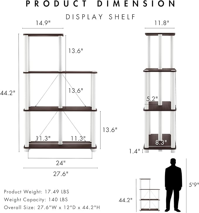 Homes: Inside + Out Apexa Modern 5-Cube Ladder Shelving Units, Collectibles Display Shelves, Easy Assembly Standing Shelf, Home Storage Organizer for Living Room, Bedroom, Office, Espresso - Image 3