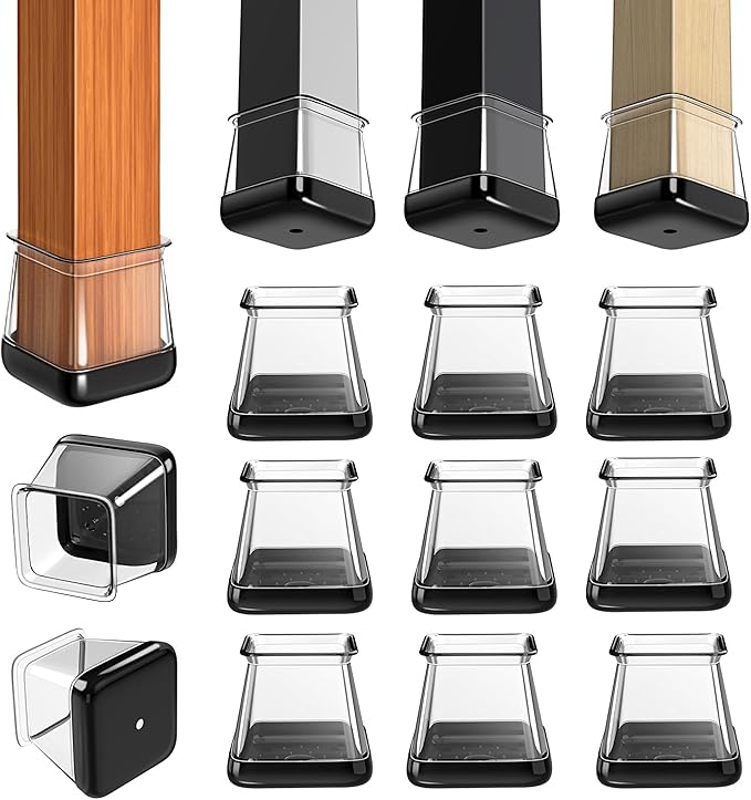 28 Pcs Chair Leg Sliders for Carpet, Square Chair Glides, Silicone Furniture Leg Protectors Caps, Carpet Protectors Table Feet Covers Cups, Teflon Furniture Pads Sliders (Fit:13/16" ~ 1") by GICUNK