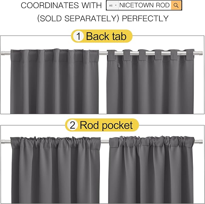 NICETOWN Blackout Curtains Shades Window Drapes - (Grey Color) W52 x L90, Double Panels, Blackout Draperies Window Treatment for Living Room - Image 3