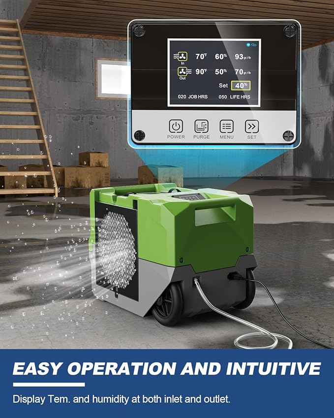 ALORAIR 264 PPD Commercial Dehumidifier with Pump, Industrial Dehumidifier with Pump Up to 3,000 Sq.Ft, Compact, Portable, for Water Damage Restoration, Basement, Crawl Space, Green - Image 3