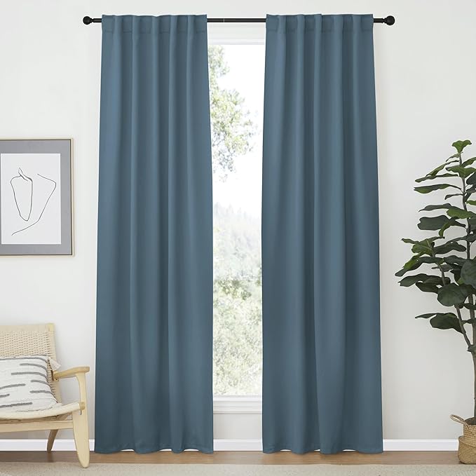 NICETOWN Vertical Blinds Window Curtain Panels - (Smoky Blue Color) 42 by 84 Inches, Set of 2, Energy Saving Rod Pocket and Back Tab Blackout Curtains for Nursery loft Cafe Laundry by NICETOWN