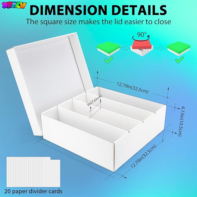 Trading Card Storage Box, 4 Row 3200 Count Collector Cards Box with Divider, White Corrugated Cardboard Compatible with Top Loader Organizer Sorting Tray Box for Sports Cards, MTG, TCG Cards (1-Pack) - Image 4