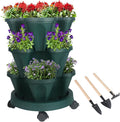 GameXcel Vertical Planter 3 Tier Stackable Planters Garden Planters Strawberry Herb Flower and Vegetable Planter Indoor Outdoor Gardening Pots with Removable Wheels and Tools by GameXcel