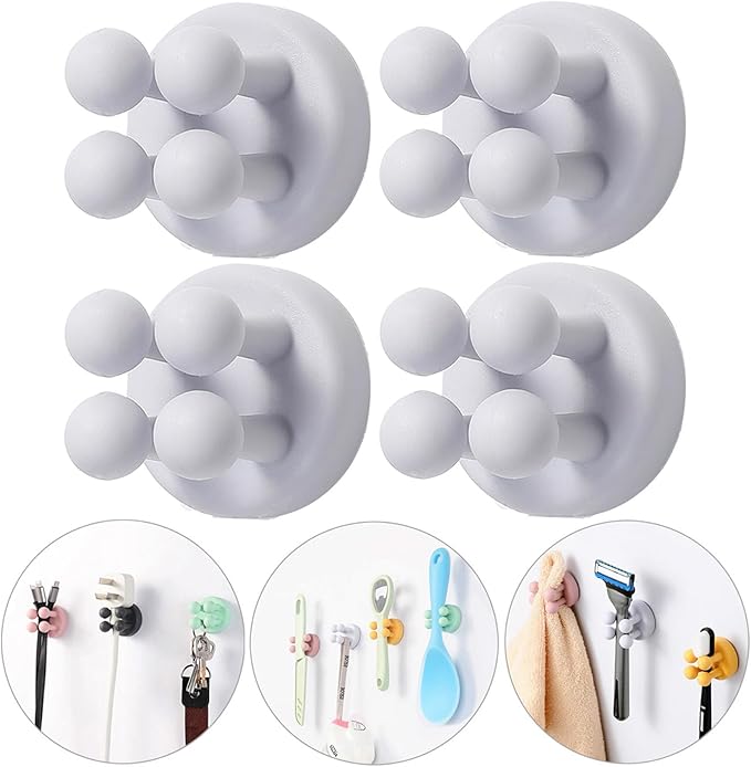 iBetterLife Bathroom Toothbrush Holders Wall Mounted - 4Pcs Silicone Tooth Brush Razor Holder for Shower Mirror Hanging Loofah Towel, Self Adhesive Cute Storage Hook for Kitchen Living Room Office by iBetterLife
