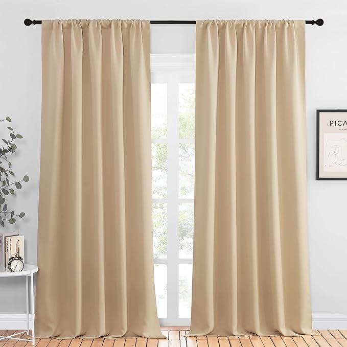 NICETOWN Room Darkening Curtains for Bedroom - Home Decoration Privacy Protection Thermal Insulated Solid Drapes/Draperies for Sliding Glass Door (Biscotti Beige, Set of 2, 52 x 95 inches) by NICETOWN