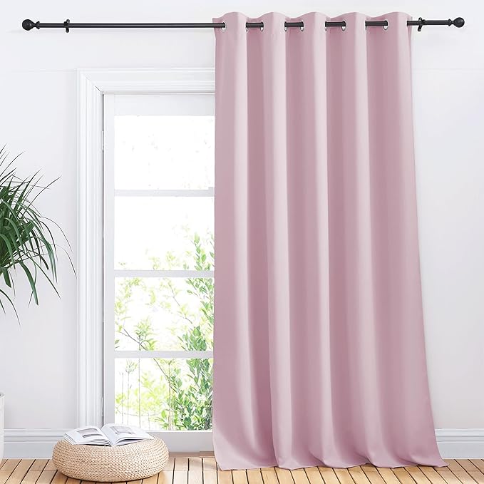 NICETOWN Sliding Door Curtains, Wide Thermal Blackout Patio Door Curtain Panel, Baby Pink, W70 x L95, Sliding Door Drapes/Draperies with Grommet Top by NICETOWN