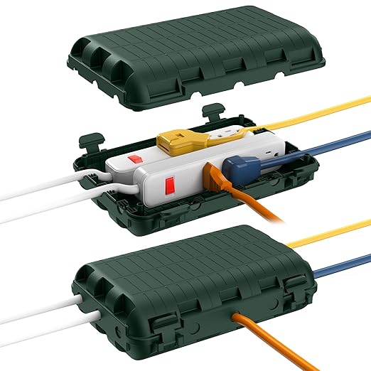 Outdoor Waterproof Electrical Box, 2 Pack Large Extension Cord Cover Protector Plug Connection Cable Safety Box IP54 Water-Resistant for Power Strip, Holiday Light and Decorations, Green by logo