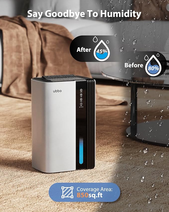 95oz Dehumidifiers for Home, 1000 Sq.Ft Dehumidifier with Drain Hose - Auto Shut Off, Timer, Sleep Mode & Drain Hose - 7 Color Light for Bedroom, Bathroom, RV - White - Image 2