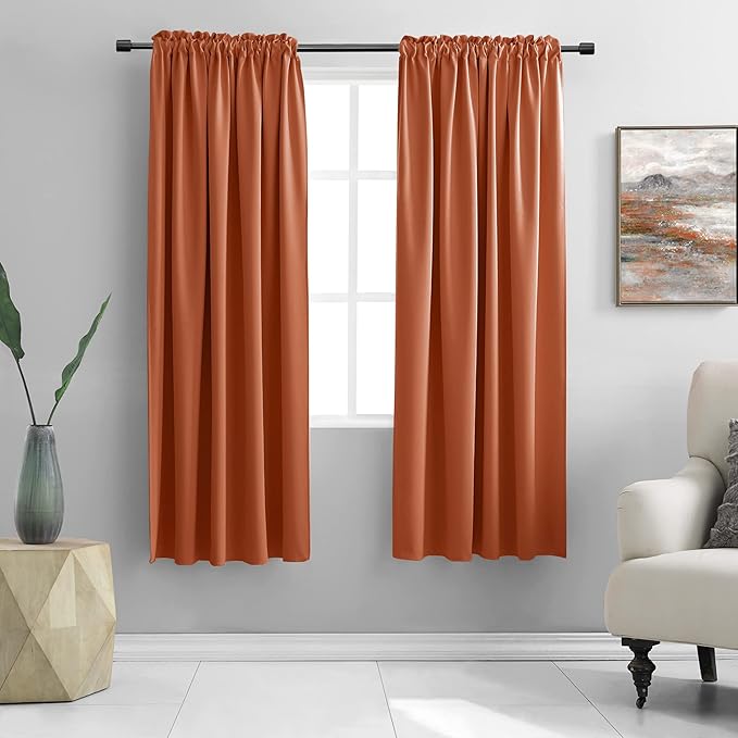 DONREN Rust Orange Blackout Thermal Insulated Window Curtains for Bedroom Living Room,Energy Efficicent Rod Pocket Window Treatment Decorative Drapes (2 Panels 52 W X 63 Inches Long) by DONREN