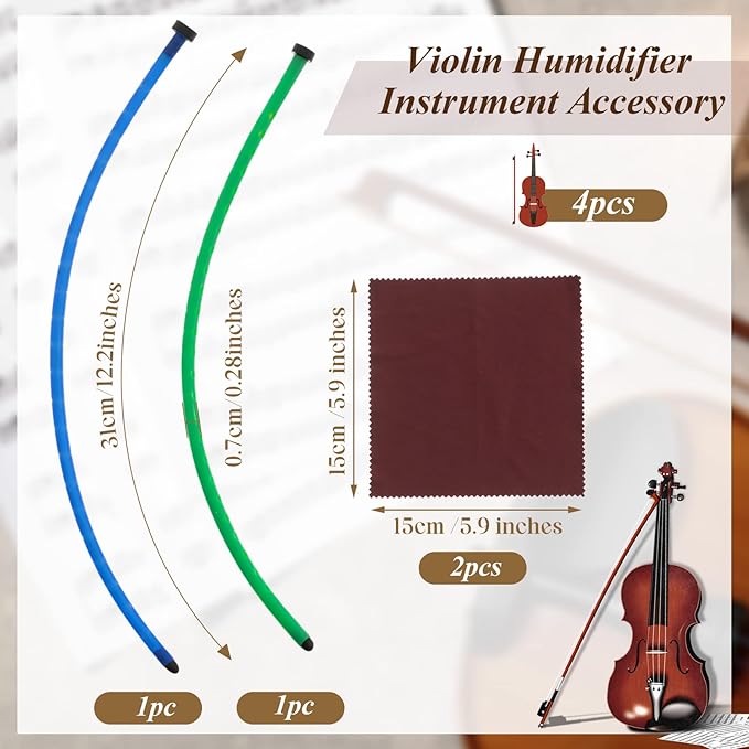 Kathfly 2 Pcs Violin Humidifier Instrument Accessory Violin Sound Hole F Hole Humidifier with Microfiber Cleaning Cloth to Prevent Cracking Buzzing Protruding Fret Ends Top Sink Dryness(Blue, Green) - Image 2