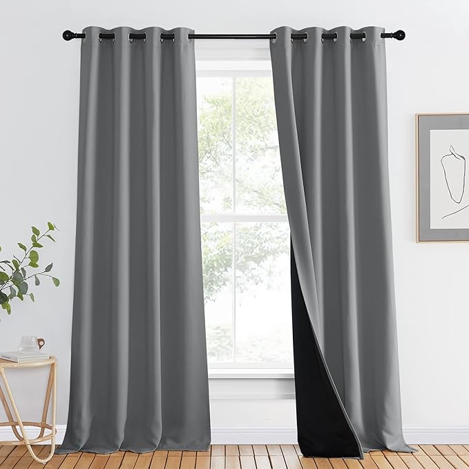 NICETOWN Full Shade Curtain Panel, Energy Smart & Noise Blocking Out Blackout Drape for Dining Room Window, Thermal Insulated Guest Room Lined Window Dressing(Silver Gray, 46 x 90 inch) by NICETOWN
