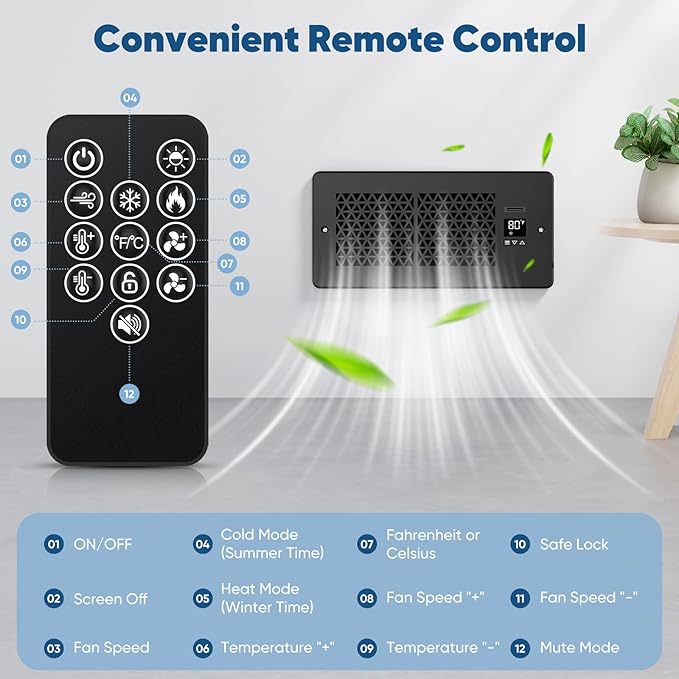 Register Booster Fan for 4" x 10" Register Holes with Remote Control and Thermostat, 10-Speeds Floor Vent Fans Booster - Enhances AC Heating&Cooling Airflow, Quiet Air Duct Fan for Wall, Black - Image 5