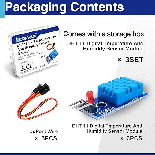 3 Set Digital Temperature and Humidity Sensor Modules, Compatible with DHT11, 3.3V–5V Sensors for Arduino with Dupont Wires - Image 3