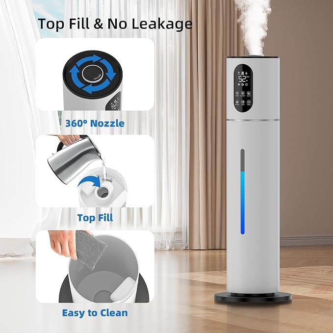 7.8L Smart Humidifier Large Room,2.1Gal humidifier for bedroom with Timer, 360°Nozzle, Top Fill Whole House Cool Mist Quiet Humidifiers for Plants Baby Kids Adults Office (White) - Image 6