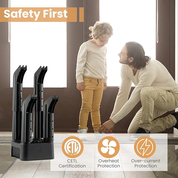 COSTWAY Shoe Dryer, 180 Mins Timer, CETL Standard Noiseless Boot Warmer with Heat Blower for Snow Boot Sneaker Glove Hats, with Detachable Pipes - Image 7