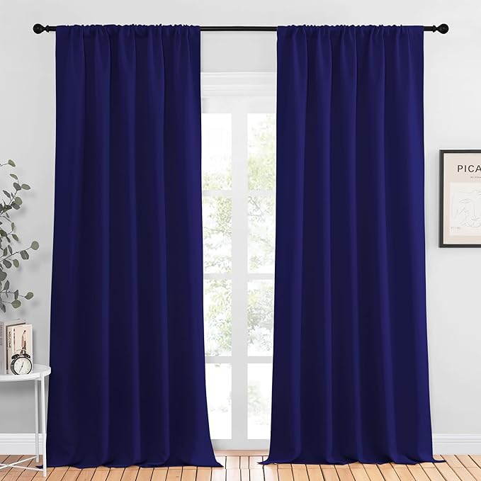 NICETOWN Blackout Curtains for Living Curtains, Navy Blue, 2 Panels, 52 by 95, Room Darkening Window Curtain Panels, Easy-Care Solid Thermal Insulated Draperies/Drapes for Daughter Room by NICETOWN
