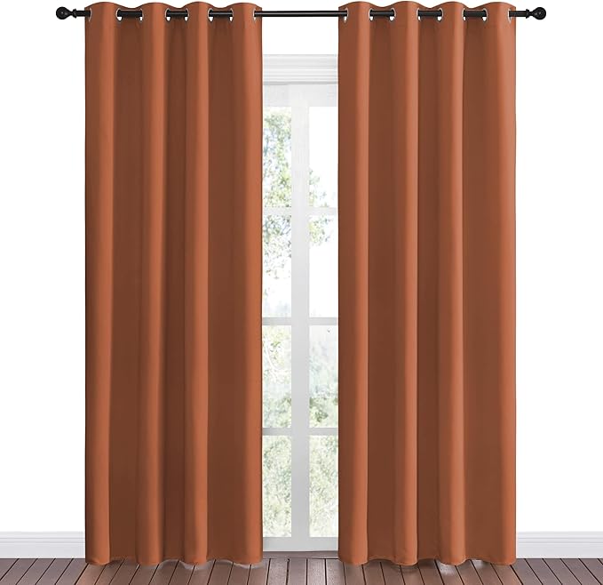NICETOWN Halloween Insulated Curtains Blackout Draperies - Triple Weave Microfiber Home Thermal Insulated Solid Ring Top Blackout Curtains/Panels for Bedroom(Burnt Orange, Set of 2, 55 x 86 Inch) - Image 2