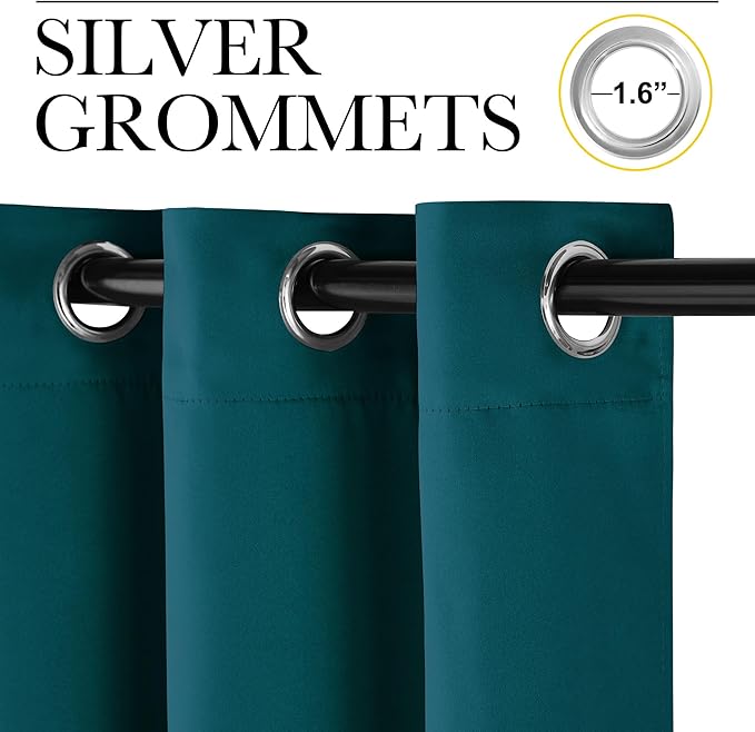 NICETOWN Teal Blackout Cafe Faux Silk Curtains for Small Windows, 42" Wide by 84" Long, 2 Panels, Grommet Thermal Insulated Blackout Satin Drapes for Bedroom - Image 2