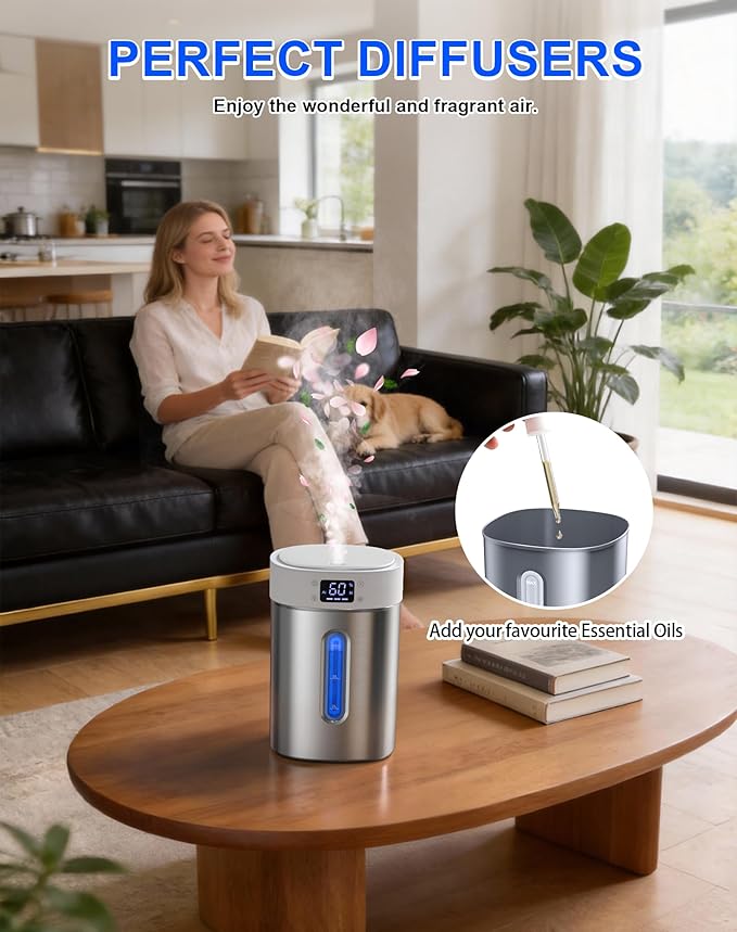 Humidifiers for Bedroom Large Room Baby, 4L Ultrasonic Cool Mist Humidifier, 304 Stainless Steel humidifiers, Auto Humidity Control, Humidity Display, Night Light, Quiet,Timer,Aromatherapy - Image 7