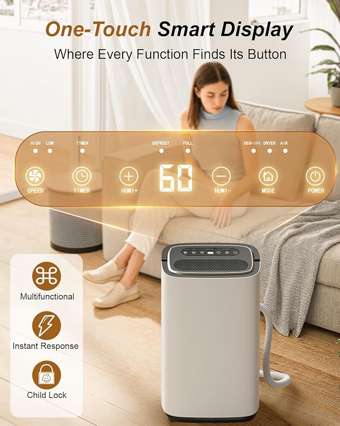3000 Sq. Ft. Dehumidifier for Basement, 30 Pint Quiet Dehumidifiers for Home with Drain Hose, Smart Humidity Control, 24H Timer & Child Lock, Ideal for Large Rooms, Bathroom, Bedroom, Garage - Image 3
