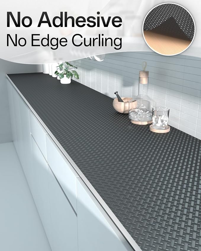 Shelf and Drawer Liner for Kitchen Cabinet, Non-Adhesive 12in x 120in Waterproof Contact Paper Refrigerator Liners Thickened Durable EVA Material Non Slip Mat for Dresser Cupboard Pantry Protector - Image 4