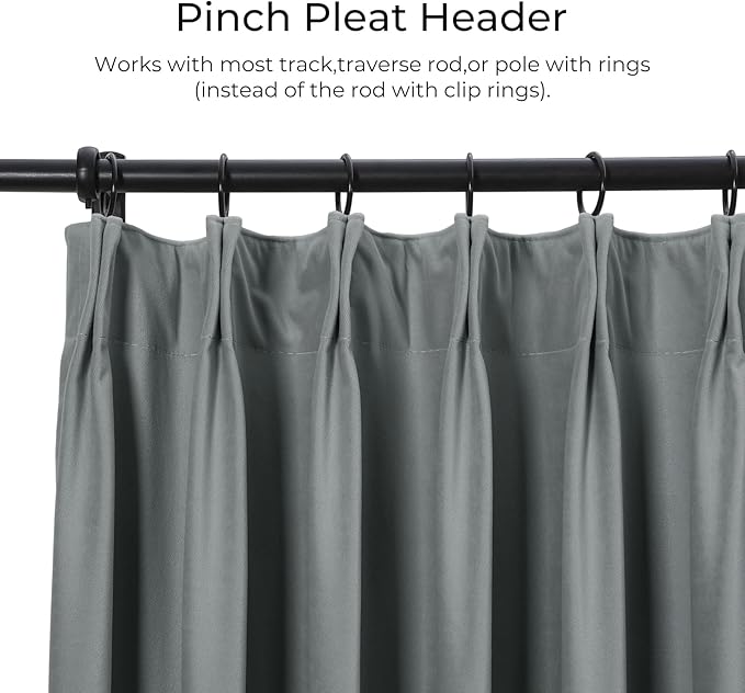 TWOPAGES Luxury Velvet Curtain Pinch Pleated Wolf Gray Curtain 96 inch Long Thermal Insulated Blackout Drapes for Bedroom Living Room Indoor Window (1 Panel,Wolf Gray,100Wx96L) - Image 2