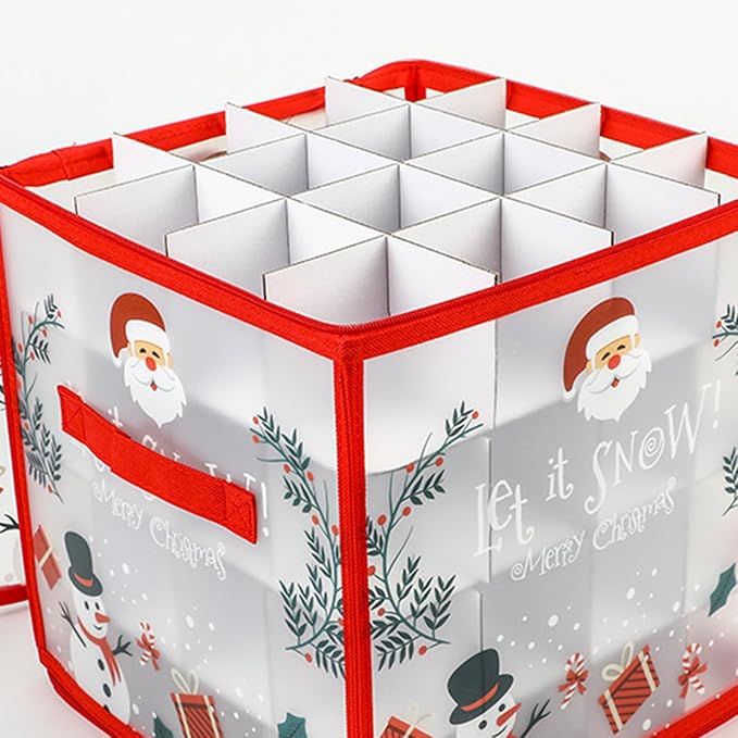 Ornament Storage Box - Holiday Decorations Containers, Christmas Ball Container With Adjustable Dividers For 64 Balls, Space-Saving Holiday Decor Organizer With Lid And Handle, Frosted Design With Eas - Image 4