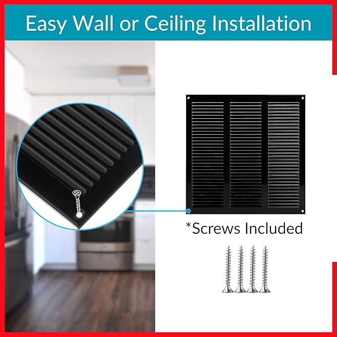 10x10 Vent Cover (duct opening) - Black HVAC Return Air Grille for Wall and Ceiling - Metal AC Vent Cover with Mesh - Rectangular Ventilation Registe - External Dimensions: 11.81" W x 11.81" H - Image 4