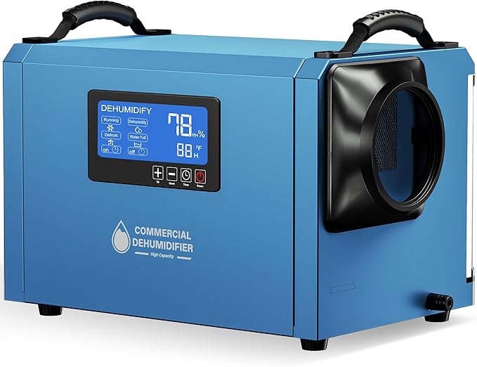 145 Pints Commercial Dehumidifier for Large Basements & Crawl Spaces up to 6500 Sq.Ft, Industrial Dehumidifiers for Water Damage Restoration, Auto Defrost, Continuous Drain Hose, Memory Function, Blue by BSMTEK