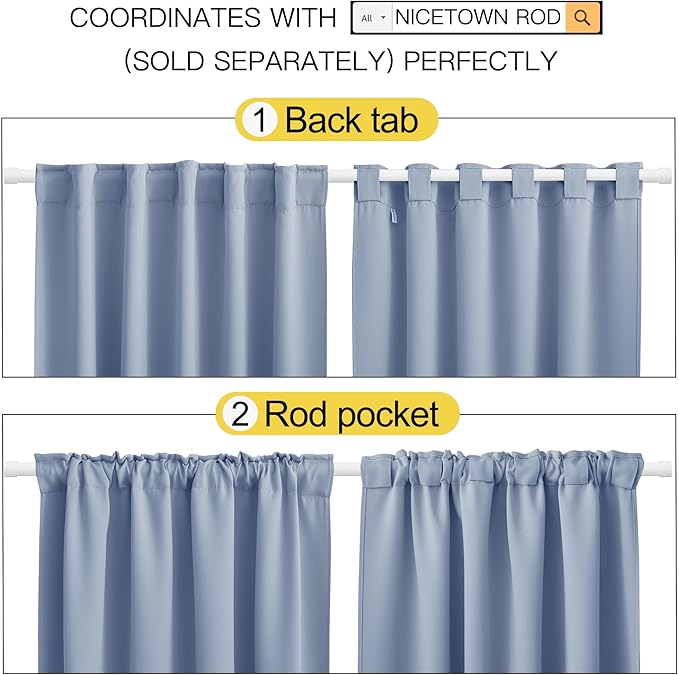 NICETOWN Blackout Window Curtains for Camper - (Vintage Blue Color) 42x40 Inch, 2 Panels Set, Thermal Insulated Room Darkening Blackout Drapes/Draperies with Rod Pocket & Back Tab for Loft - Image 3