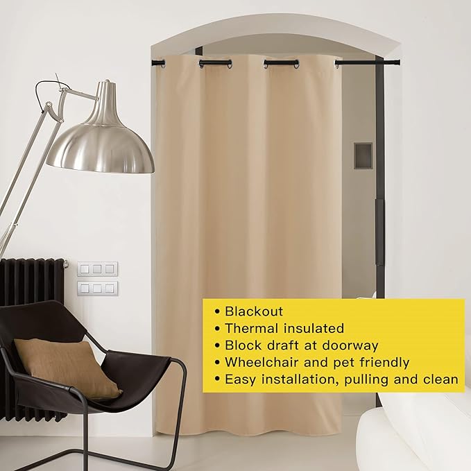 NICETOWN Sound Barrier Door Curtain, Laundry Room Divider for Office, Vintage and Sliding Room, Room Dividers Ideas for Loft, Dorm, Hotel, Living Room (Biscotti Beige, 1 Pack, 8ft Tall x 5ft Wide) - Image 3