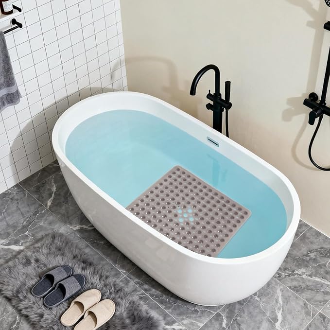 Anti-Slip Bathtub Shower mat, 20.8×20.8（Approximately 53×53cm） inch Soft Oversized Machine Washable Non-Slip Bathtub mat with Drainage Holes, Bathroom Floor Suction Cup.（1-Clear Gray） - Image 4