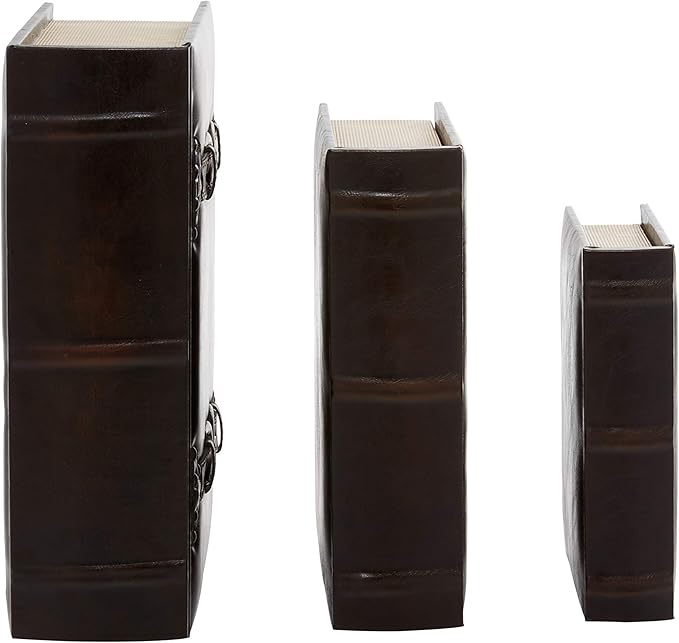 Deco 79 Wooden Decorative Box Faux Storage Book Book Shaped Boxes with Faux Leather Detailing, Set of 3 Decorative Keepsake Boxes 14", 11", 9"H, Brown - Image 4