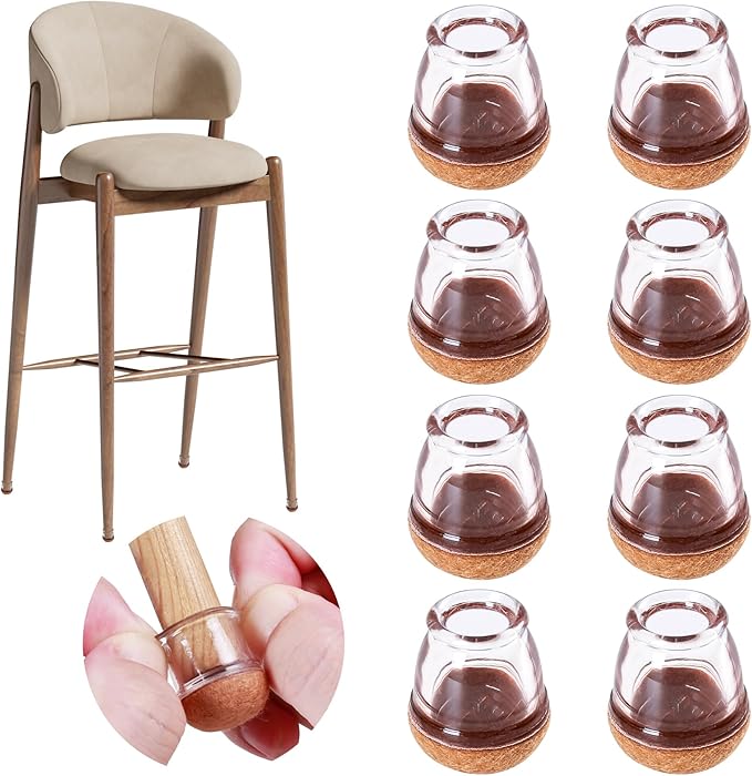 8 Pcs Extra Small Chair Leg Floor Protectors with Felt Pad - Furniture Pads for Hardwood Floors - Round Silicone Stool Cover Caps - Anti-Scratch and Reduce Noise(Clear, Fit: 0.35"~0.55") by GAGUIUP