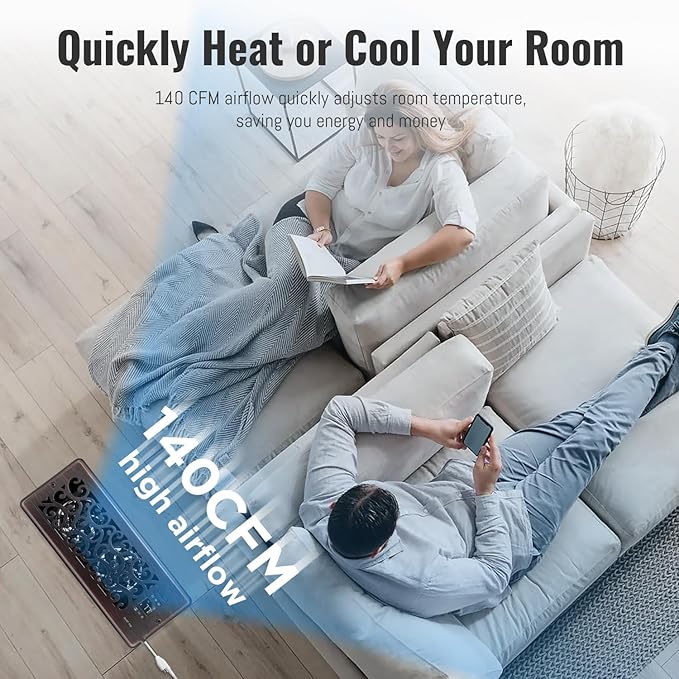 Register Booster Fan for 4" x 12" Register Holes, Quiet Vent Fan Booster with Intelligent Thermostat, Improves Heating Cooling, App Control, 10-Speeds, Charleston Smart Register Vent, ORB - Image 5