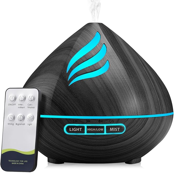 Essential Oil Scent Diffuser: 500ML Aroma Diffuser with Remote Control, Large Fragrance Aromatherapy Diffuser for Bedroom Home, Mist Humidifier with 14 Colors LED Lights and waterless Auto-Off, Black by JcrAsZZF