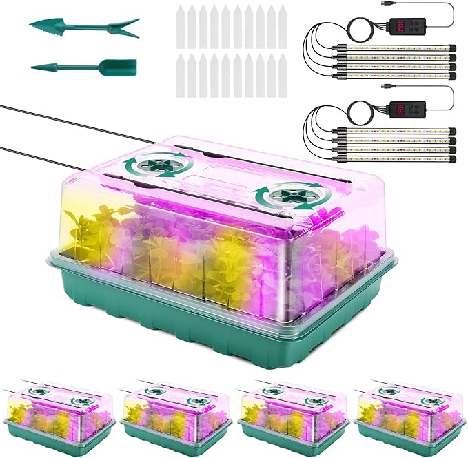 192 Cells Seed Starter Tray with Grow Light, Seed Starter Kit with Adjustable Humidity Dome, Seed Starting Trays Plant Starter Kit for Seeds Growing Starting, Indoor Gardening, Greenhouse by Unknown