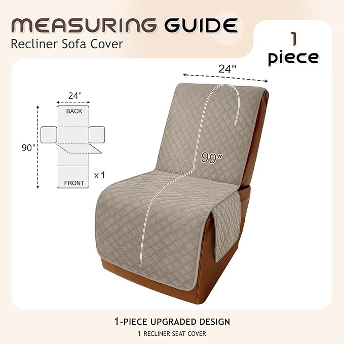 Arfntevss Waterproof Recliner Sectional Couch Covers for Reclining Sectional L Shape Sofa Cover Non Slip Washable Recliner L Shaped Slipcover Dog Additional Seat Protector (1 Seat Cover, Light Khaki) - Image 5