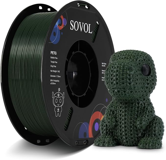 Sovol 3D Printer PETG Filament 1.75mm 1KG (2.2lbs), High Precision, Strong Toughness, Wiring Tightness, Dimensional Accuracy +/- 0.03 mm, 3D Printing PETG Filaments, Army Green by Sovol