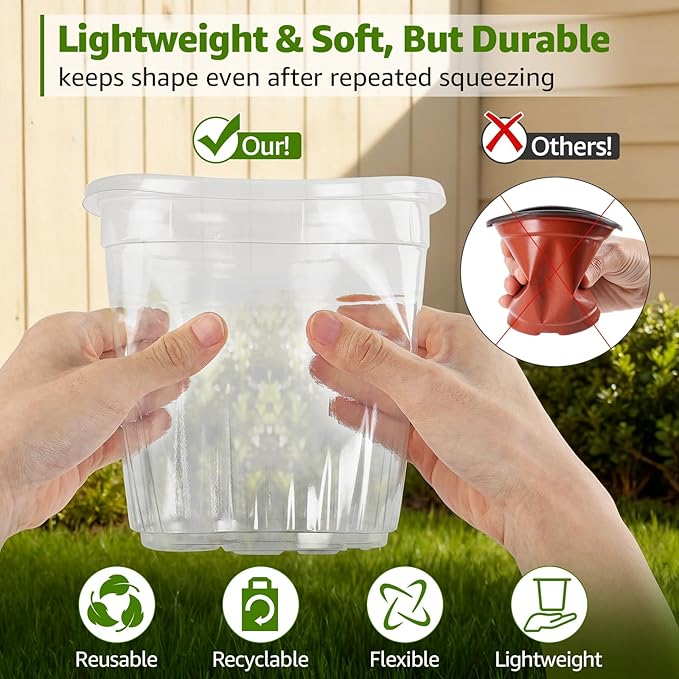 MIXC Clear Nursery Pots with Drainage Holes, 7/5/4/3.5 Inch Reinforced Transparent Plastic Seed Starter Pots, for Indoor Outdoor Gardening Seedling Planter, 36 Pack - Image 2