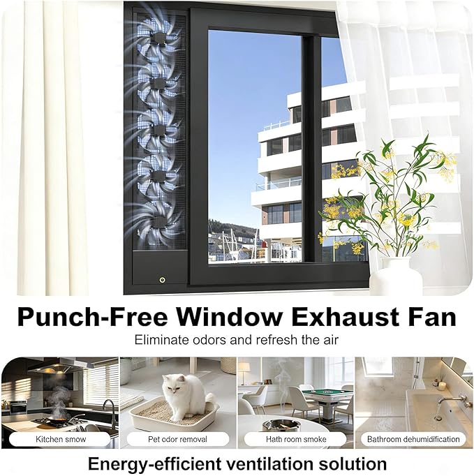 Vertical Window Exhaust Fan for Sliding Windows-Easy Tool-Free Installation, Adjustable Speed with Reversible Airflow, Slim Design for Bedroom Kitchen Office, Alternative to AC Fan and Household Fans - Image 8