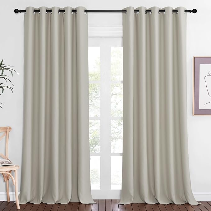 NICETOWN Patio Blackout Curtain Panels - Extra Wide Sliding Door Thermal Insulated Drape, Privacy Room Divider Curtain for Bedroom Office (Natural, 66 x 118 Inch Long) by NICETOWN