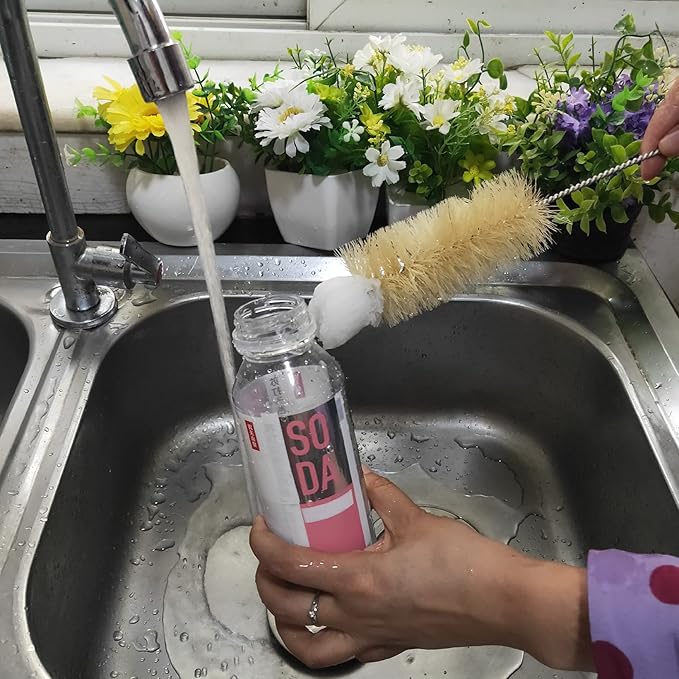 NewFerU Stainless Steel Soda Bottle Cleaning Brush in Natural Boar Bristle Wool Tip Long Handle, Flexible Bendable Thick Wire Cleaner for Narrow Neck Water Baby Bottles Straw Pipe Tube Flask (Big) - Image 5