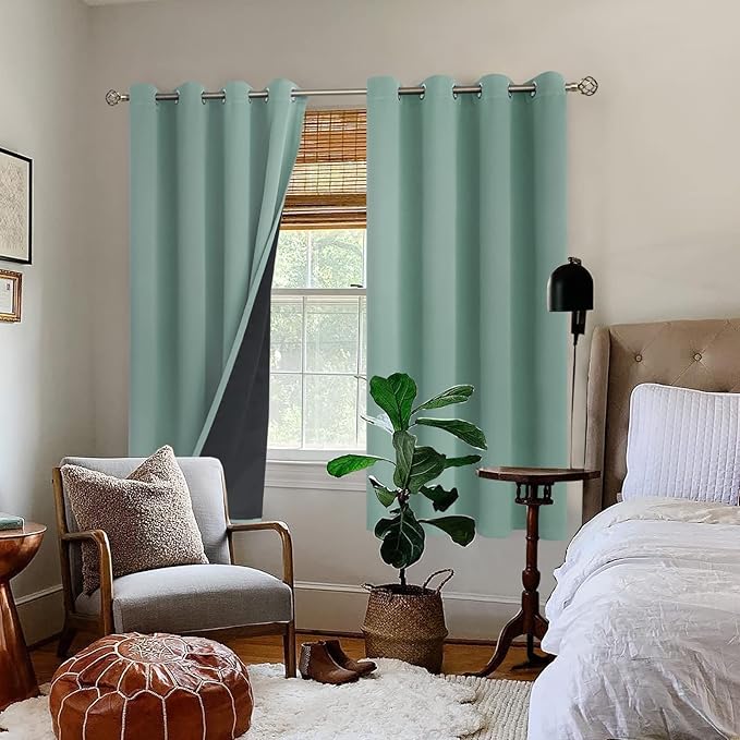 BGment Thermal Insulated 100% Blackout Curtains for Bedroom with Black Liner, Double Layer Full Room Darkening Noise Reducing Grommet Curtain (52 x 72 Inch, Frosty Green, 2 Panels) - Image 4