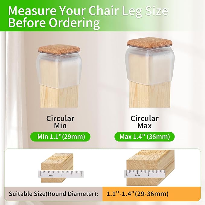 16PCS Square Silicone Chair Leg Floor Protectors for Hardwood Floors, Felt Furniture Pads Covers Table Chair Leg Caps, Large Chair Sliders for Wood Floors, Anti-Scratches&Noise(Clear, Fit:1.1"-1.4") - Image 5