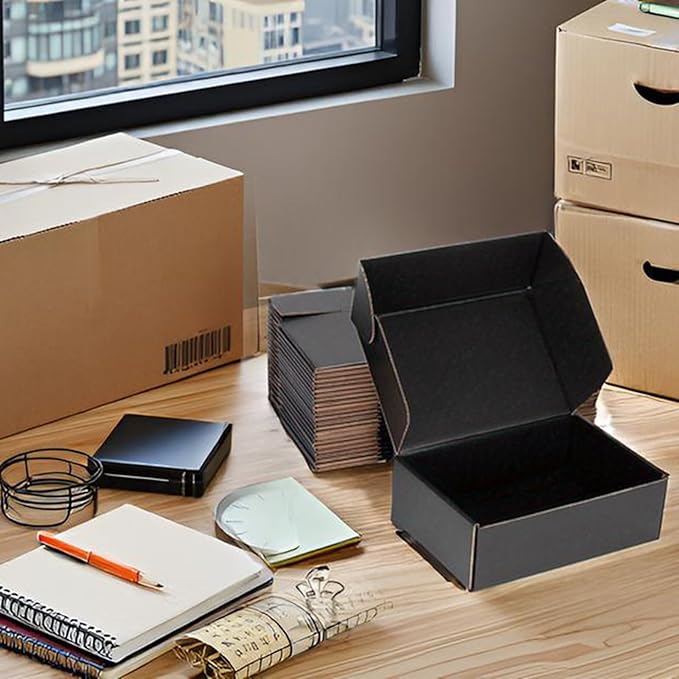 Small Shipping Boxes 10x5x3 Inch (25 Pack) - Sturdy Black Corrugated Cardboard Boxes for Small Business, Ecommerce, Mailing & Packaging | Recyclable Gift & Storage Boxes - Image 4