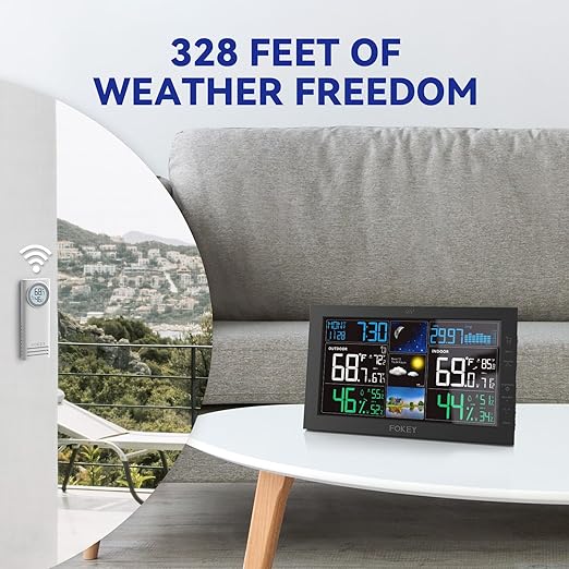 Weather Station Wireless Indoor Outdoor, Indoor Outdoor Thermometer Wireless, Home Atomic Clock Weather Stations, Temperature Humidity Barometer Inside Outside Thermometers, Black with 2 Sensors - Image 7