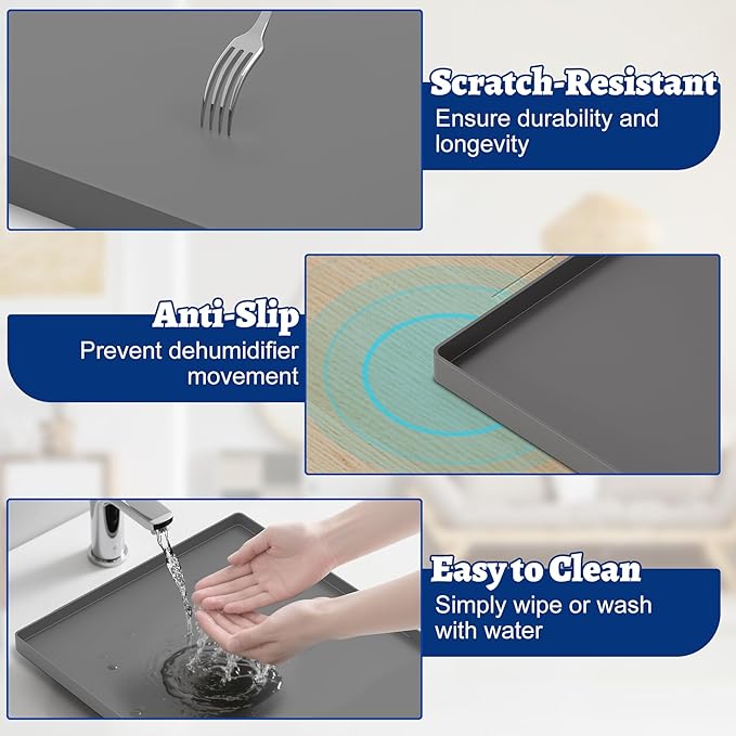 Dehumidifier Mat for Home Dehumidifiers, Mini Dehumidifier Drain Pan Prevent Leaks, Waterproof De humidifier Tray, Non-Slip Drain Mat Prevents Water from Pooling Underneath, Grey, 12"x10" - Image 4