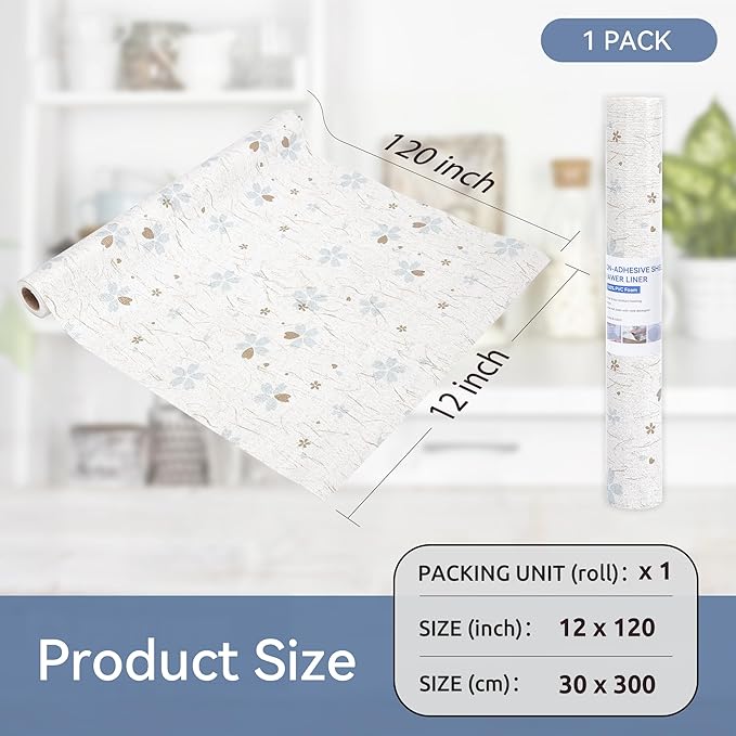 FIFTY FEET 12"x120" Non-Adhesive Shelf Liner for Kitchen Cabinets and Drawers, Washable Non-Slip PVC Cabinet Liner (White Floral)(1 Roll) - Image 5