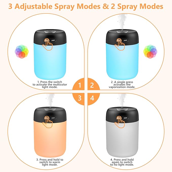 Portable Small Humidifier, 650ml Colorful Mini Humidifier for Bedroom, Office Desktop, Baby Room, Plants, Cool Mist Humidifiers(Black) - Image 4